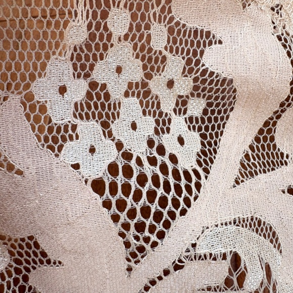 Vintage Lace High-Neck Puff-Sleeve Blouse by Peach Womens S Blush-Pink - Picture 12 of 12